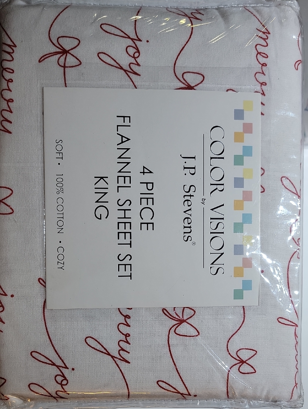 Red Script Flannel Sheet Set - King